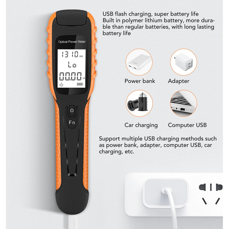 [Australia - AusPower] - Optical Power Meter, -70 ~ +10dBm Portable Fiber Optic Tester, Mini Fiber Optic Cable Tester with Lithium Battery for FC SC ST Universal Interface & Testing 9 Calibrated Wavelength 
