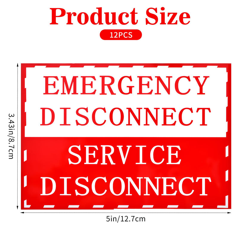 12PCS NEC Compliant Emergency Disconnect Sticker, 5x3.5 Inch Emergency-Disconnect Service-Disconnect Sticker, Notice Danger Labels for Electrical, Electrical Service Warning Sign for Indoor, Outdoor