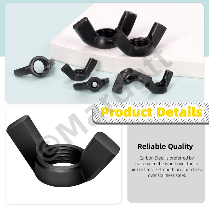[Australia - AusPower] - 135Pcs Metric Butterfly Wing Nuts Assortment Set, M3-M12, Carbon Steel, Black 