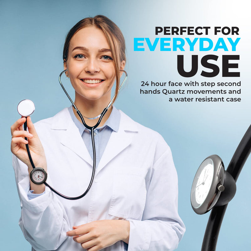 [Australia - AusPower] - Black Nurse Stethoscope Watch - Lightweight Metal Frame- Attaches Directly to Stethoscope for All Medical Professionals 