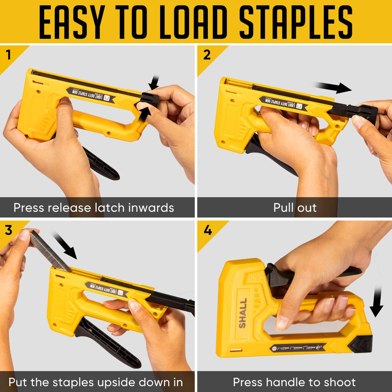 [Australia - AusPower] - SHALL Light Duty Staple Gun for Wood - Yellow Upholstery Staple Gun with 1600pcs JT21 Staples 1/4, 5/16, 3/8 inch and Staple Remover - Fabric Stapler Gun for Crafts, DIY, Decoration 