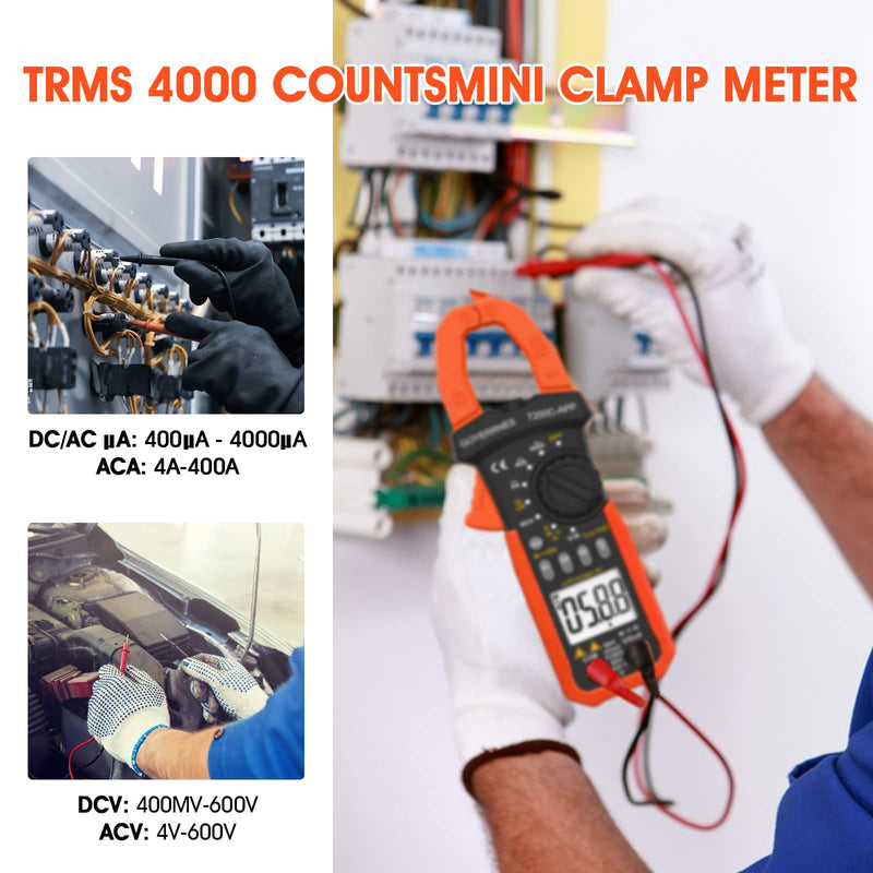 [Australia - AusPower] - Digital Clamp on Meter Multimeter, T-RMS 4000 Counts Auto-ranging Amp Voltage Tester Measuring AC/DC Voltage & Current, Resistance, Capacitance, Frequency, Diodes, Continuity, NCV Detection, Clamp meter 