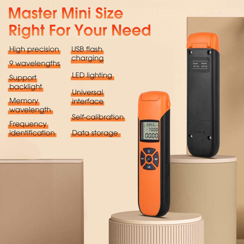 [Australia - AusPower] - Fiber Tester - Rechargeable Optical Power Meter -70~10dBm with 9 Test wavelengths (USB Type-C Fast Charging) 