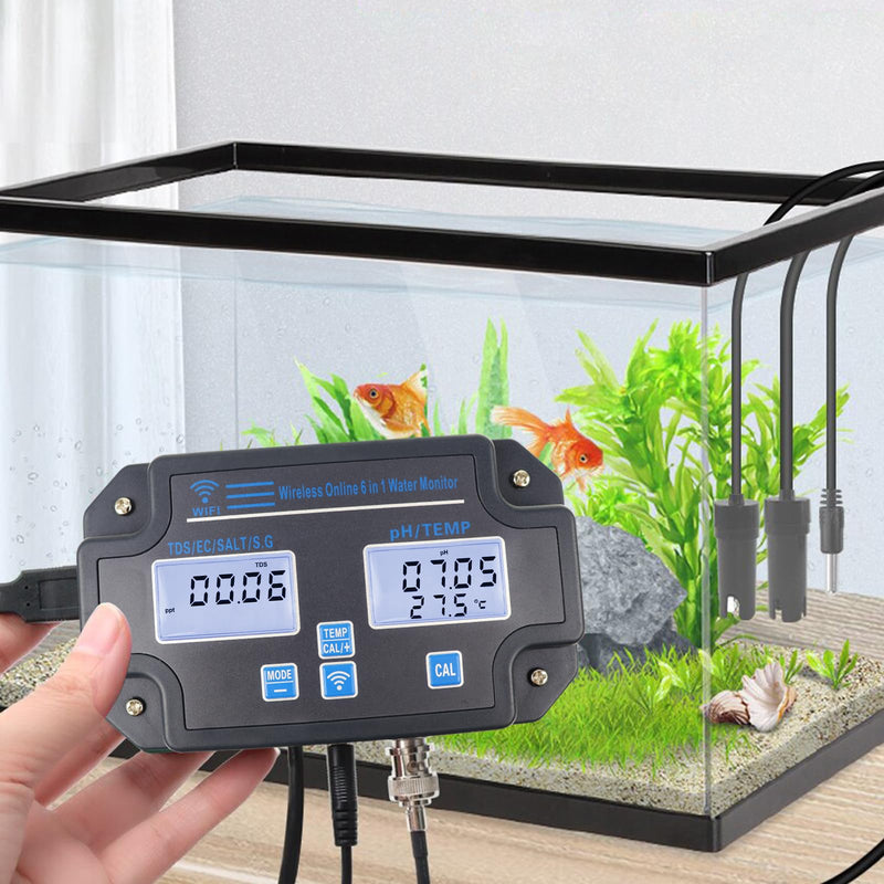 [Australia - AusPower] - DANOPLUS Smart Water Quality Tester, 24 hrs Wireless App Monitoring of pH EC TDS Salinity SG Temperature, Mountable with Alarm Function for Aquariums & Hydroponics 