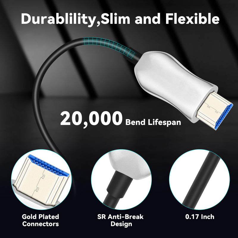 8K Fiber Optic HDMI 2.1 Cable 30ft/9m, Long Active HDMI Cable, High Speed Fiber HDMI Cord, 48Gbps, 8K@60Hz 4K@120Hz, Dynamic HDR, eARC, HDCP 2.2&2.3, 3D, for HDTV Monitor Game Laptop Home Theatre