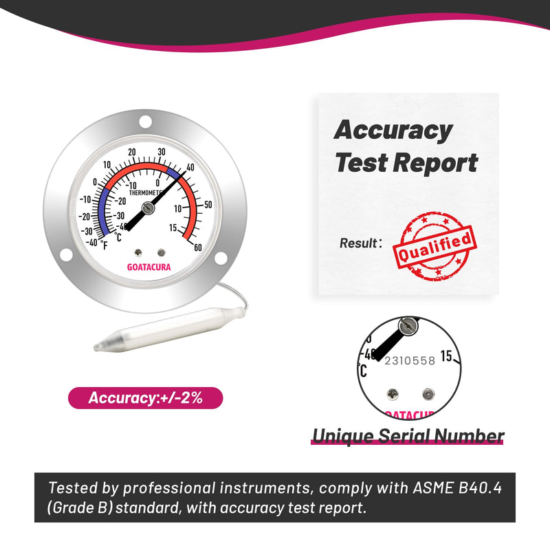 [Australia - AusPower] - Vapor Capillary Refrigeration Thermometer, Stainless Steel Flanged Panel Mount, 2" Dial Size, 48" Capillary, -40-60 Deg F/-40-15 Deg C 