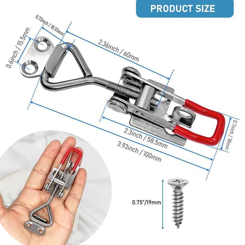 [Australia - AusPower] - 4pcs 4001 Toggle Latch Clamp with lockhole, 304 Stainless Steel Adjustable Toggle Latch Smoker Quick Release Pull Latch With 16pcs Screw, 300Lbs Holding Capacity 
