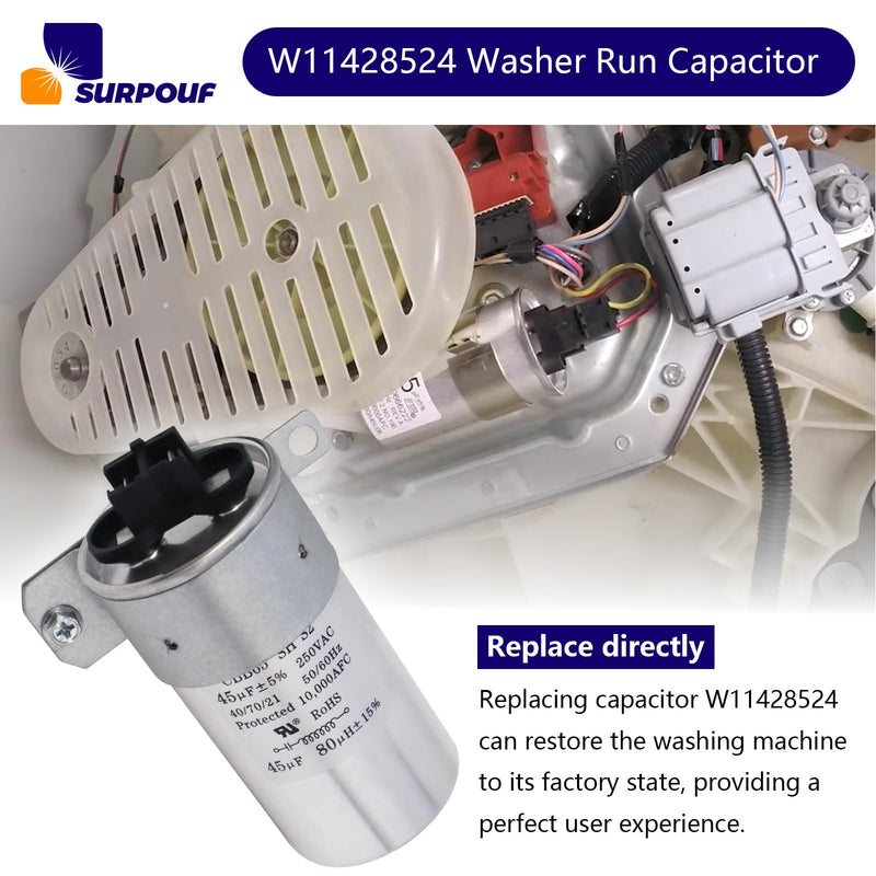 W11428524 Washer Run Capacitor w11162561 Compatible with Whirlpool Kenmore Maytag Crosley Amana Replaces W10866238 W11162561 W11175257