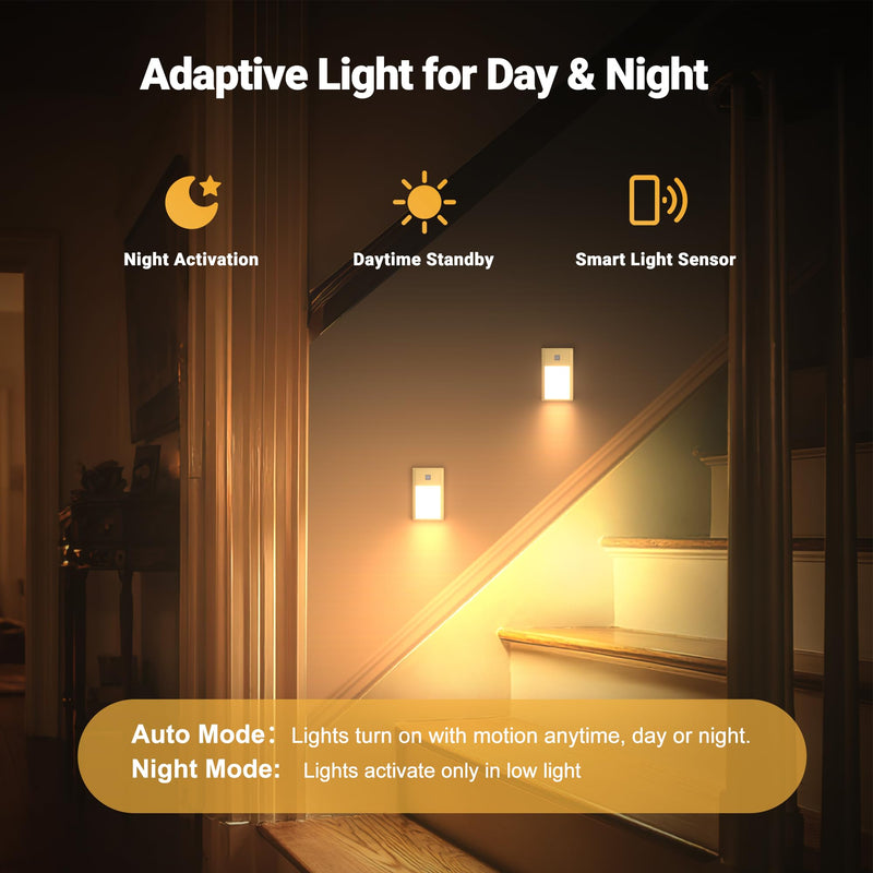 V4light Rechargeable Motion Sensor Night Lights, Ultra-Thin LED Stair Lighting for Safe Night Walking, Brushed Gold Aluminum Alloy, Magnetic Mount, 3000K Warm White Light, Ideal for Hallways & Stairs 4Pack