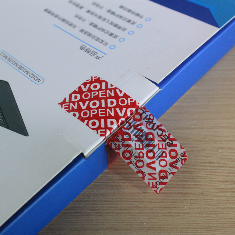 Bundled for 100pcs x 1" x 3.35" Red Security Void Labels & 100pcs x 25mm x 60mm Red Total Transfer Tamper Evident Labels