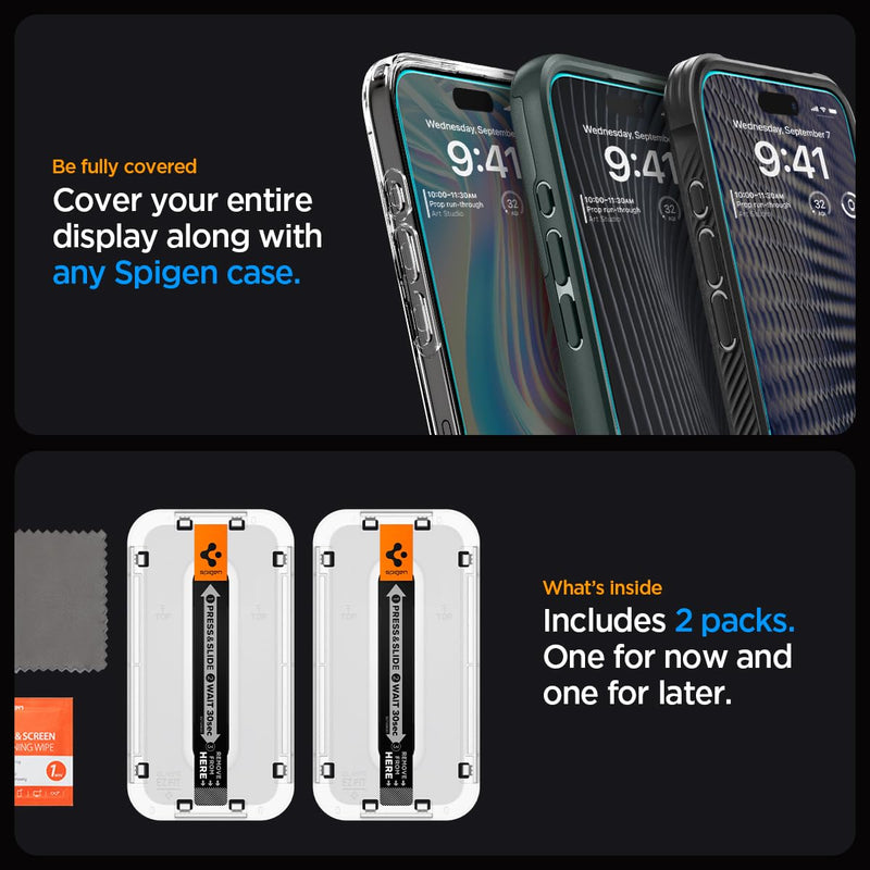 [Australia - AusPower] - Spigen Tempered Glass Screen Protector [GlasTR EZ FIT] designed for iPhone 15 Pro Max [Case Friendly] - 2 Pack 