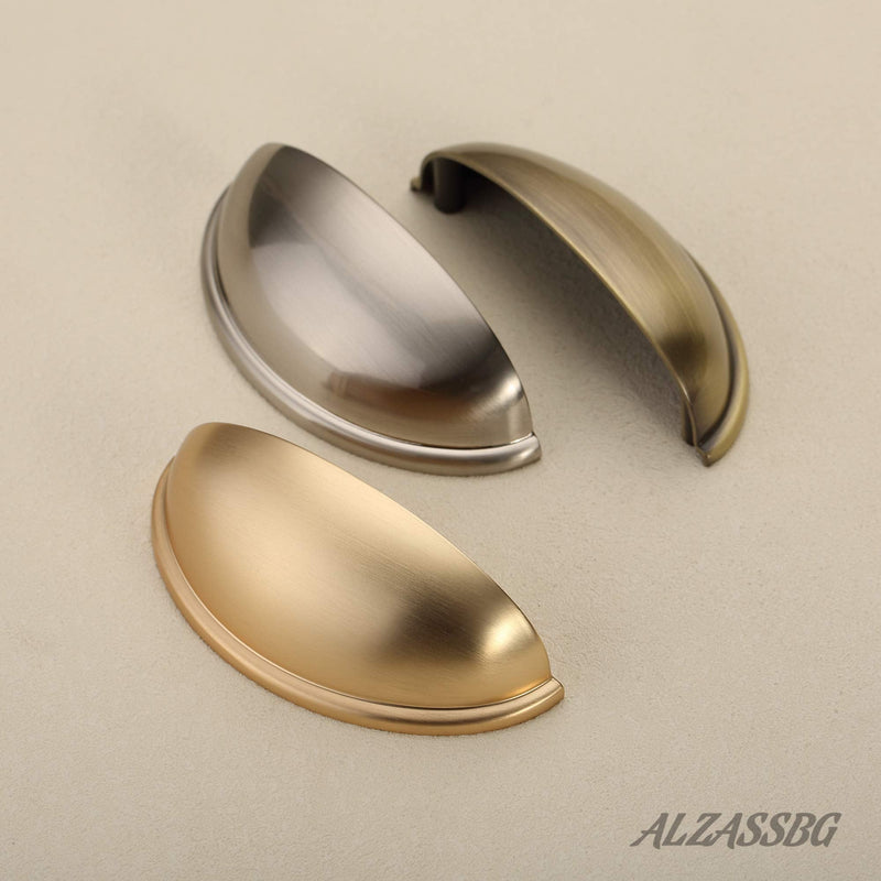 Alzassbg 10 Pack Brushed Brass Cabinet Cup Pulls, 3 Inch(76mm) Hole Centers Cabinet Handles Hardware Bin Cup Metal Drawer Pulls Handles AL3031BB