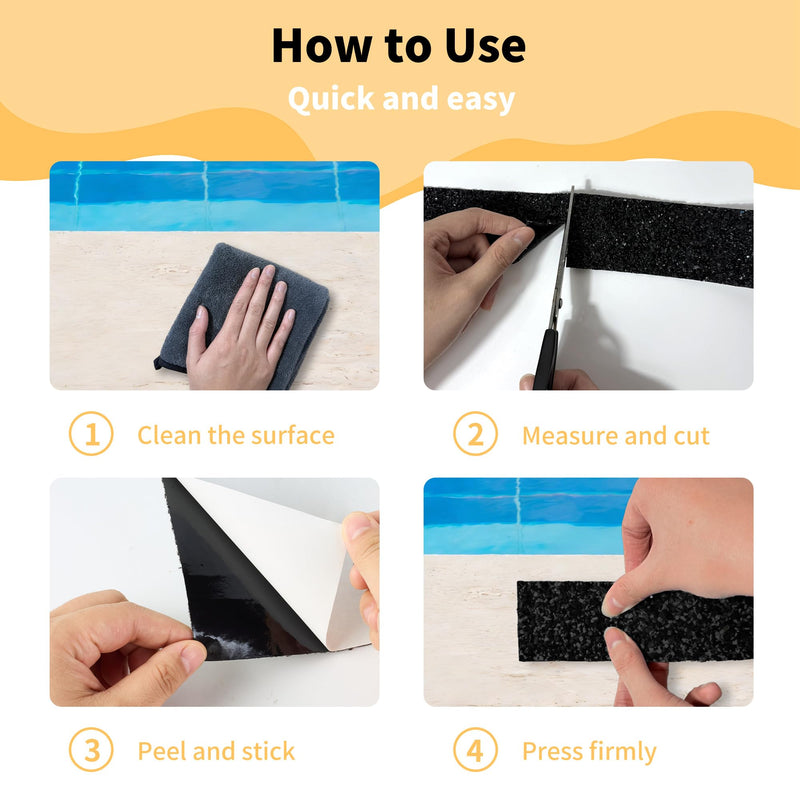 Waterproof Anti-Slip Traction Tape, 2" x 16.5 FT | Heavy-Duty EPDM Rubber Granule Surface, Strong Grip & Resilient Foot Contact | Indoor & Outdoor for Pool, Bath, Ramps, Stairs and Steps 2\" X 16.5ft Patio Black