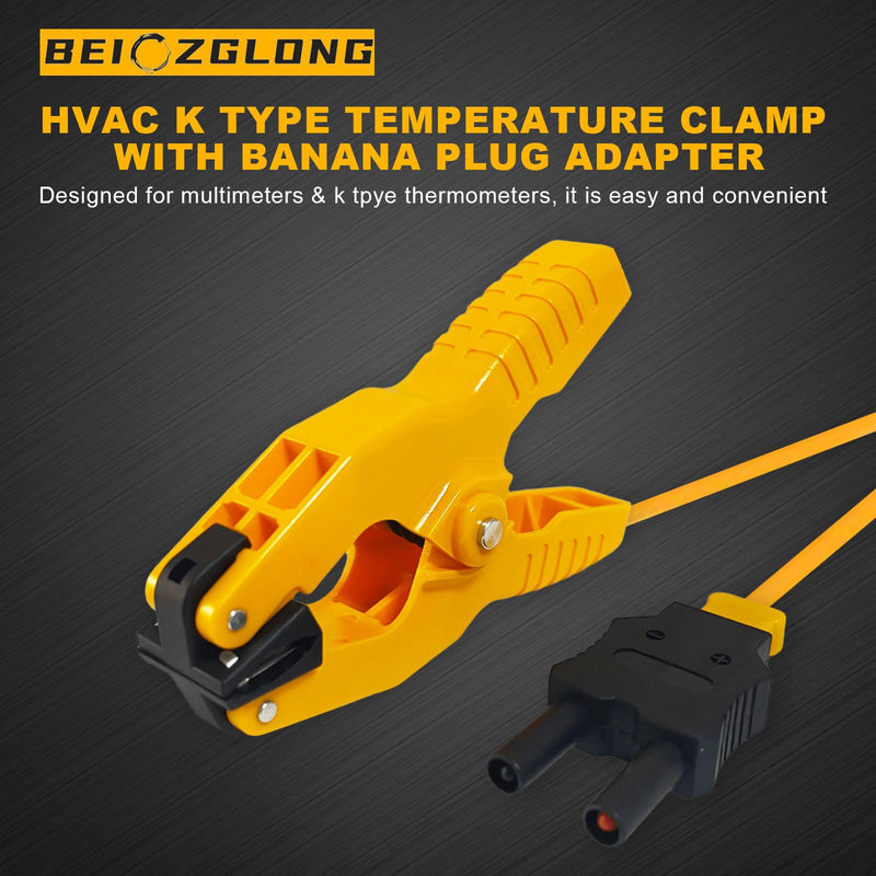 [Australia - AusPower] - HVAC Temperature Clamp with Banana Plug Adapter, K-Type Thermocouple Clamp Pipe Temperature Clamp for HVAC/Multimeter, Temperature Sensor Probes Measures -40~392℉(-40~200℃) 