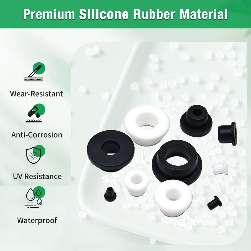 [Australia - AusPower] - EASYEAH 65 Pack Top Hat Rubber Grommets for Wiring Assortment Kit Waterproof Wire Grommets Automotive, Firewall Silicone Plug for Holes, Vinyl Tubing in Hydroponic and Irrigation Systems, 5 Sizes Black #5 sizes, 65 pcs 