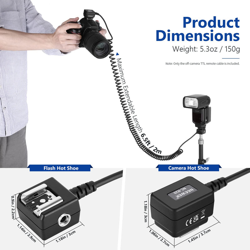 [Australia - AusPower] - NEEWER 6.6’/2m TTL Off Camera Flash Speedlite Cord Compatible with Nikon SB-5000 SB-910 SB-900 SB-800 SB-700 SB-600 SB-400 Nikon Z7 Z6 Z6II Z5 D850 Cameras NEEWER 750II NW420 NW655 Z1 Flashes 