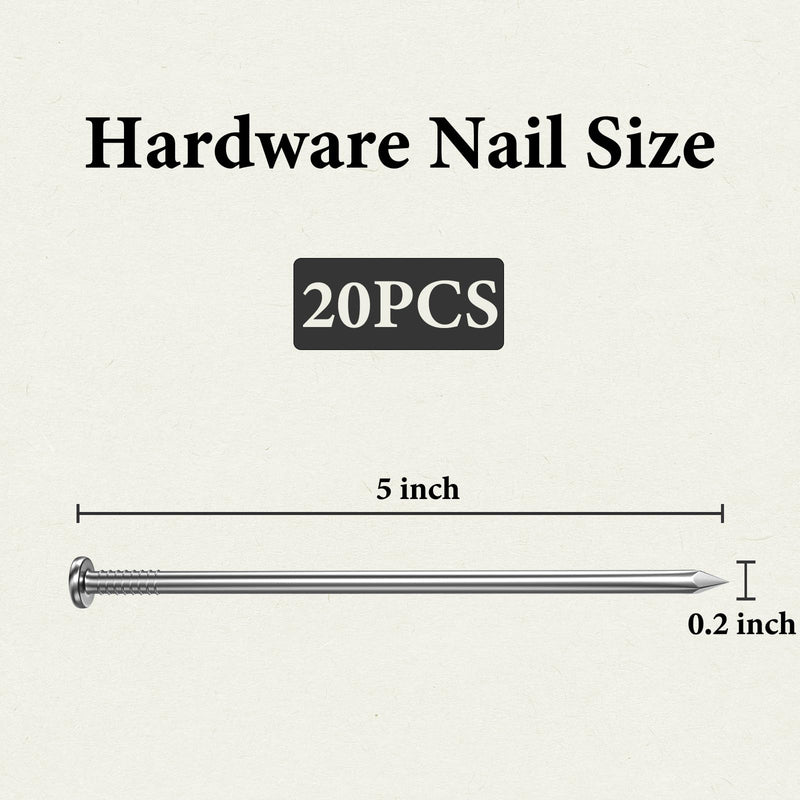 [Australia - AusPower] - 20PCS Hardware Nails, Wood Nails, Long Nails, Galvanized Concrete Wall Nail for Hanging Pictures and Woodworking, Cement Nails Suit for Drywall and Pine 5 In (20 Nails) 
