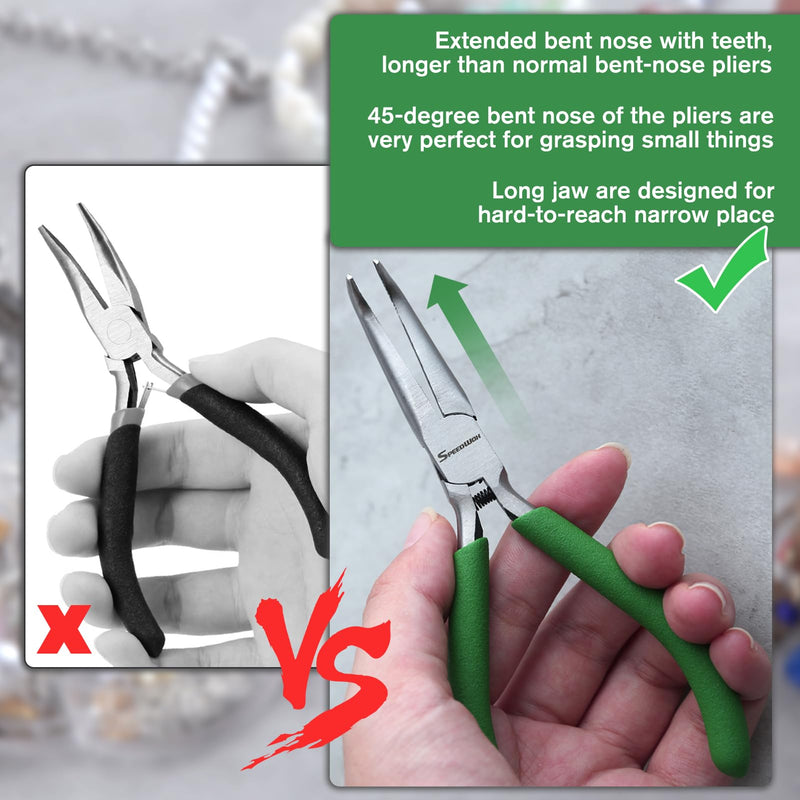 [Australia - AusPower] - SPEEDWOX Mini Bent Needle Nose Pliers With Teeth 5" 45-Degree Bent Long Nose Pliers With Serrated Jaw Needle Remover Pliers Fishing Tools Precision Pliers For Jewelry Making And Small Object Gripping 