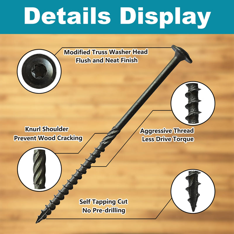 Inch Lag Screws,Structural Wood Screws,Heavy-Duty Outdoor Deck Construction,Timber Screws,Framing,Rust Resistant Black Ceramic Coating,Torx Bit Included (3lb Per Box, #14x6) 3lb Per Box #14x6"
