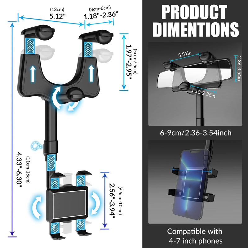 [Australia - AusPower] - SXhyf Rear View Mirror Phone Holder, 2023 Rotatable and Retractable, Universal Mount, Cell Car Fit for iPhone 11 12 13 14 Pro Max Samsung All Phone 