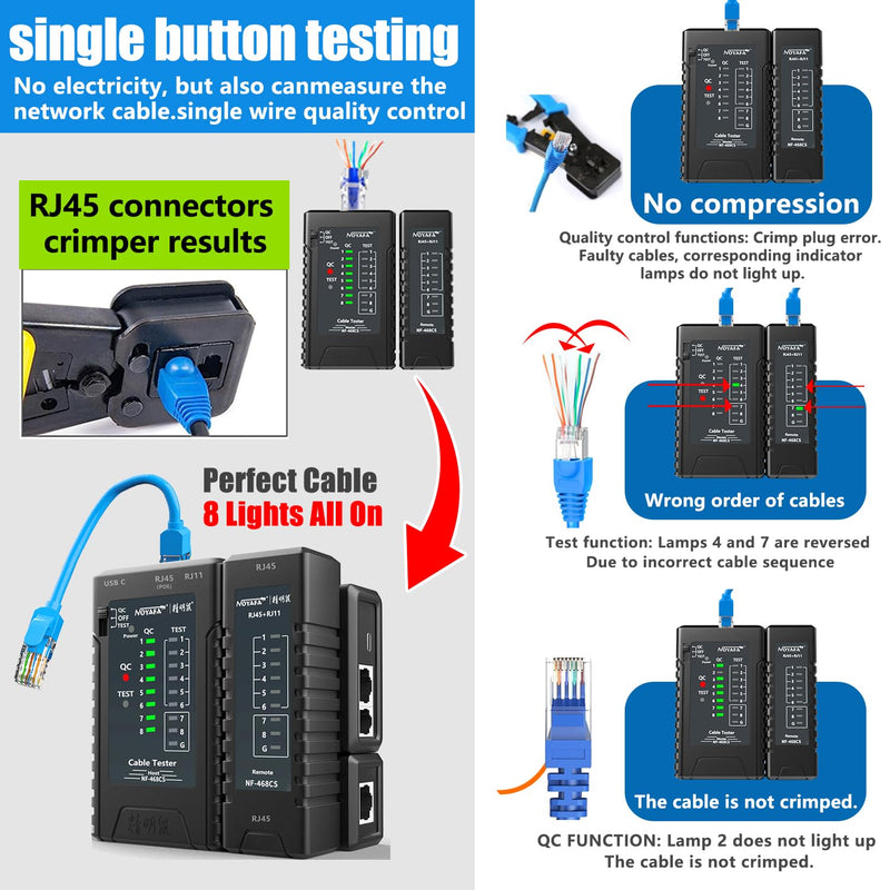 [Australia - AusPower] - NOYAFA Network Cable Tester for RJ45, RJ11, RJ12 /Cat5, Cat5e, Cat6, Cat6a, Cat7, Phone Line Cat3, Ethernet Tester, LAN Cable Test Tool (Black) Black 