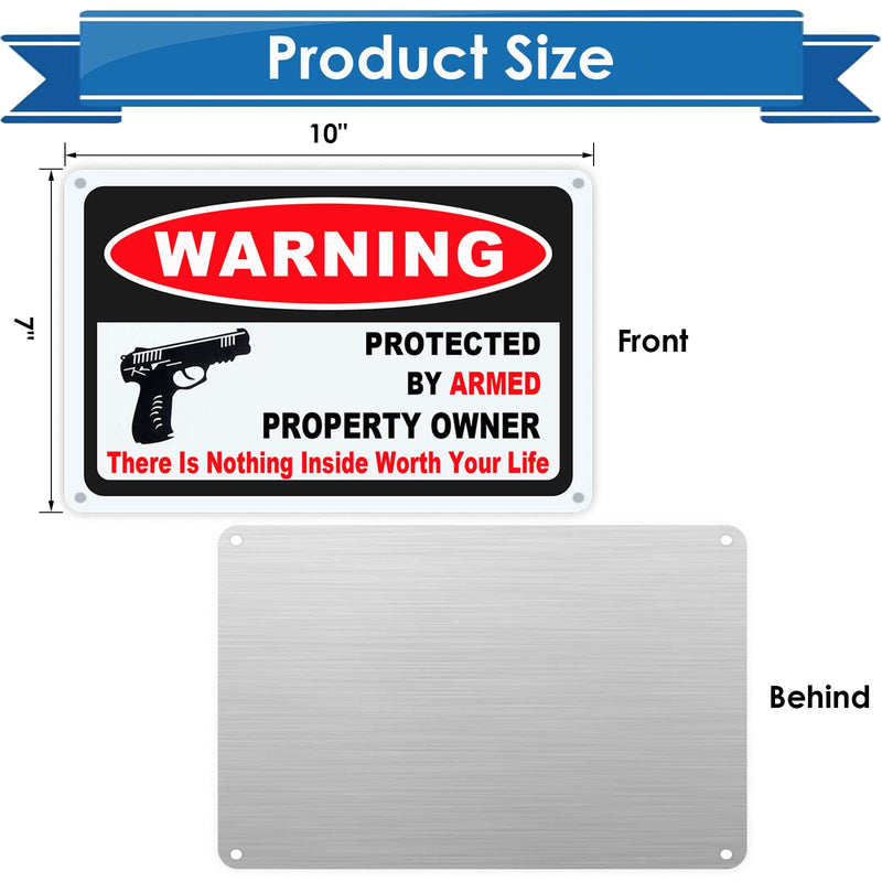 2Pcs 10 x 7 Inch Gun Sign The Owner of This Property is Armed Signs Warning Sign Reflective Signs Rust Free Aluminum