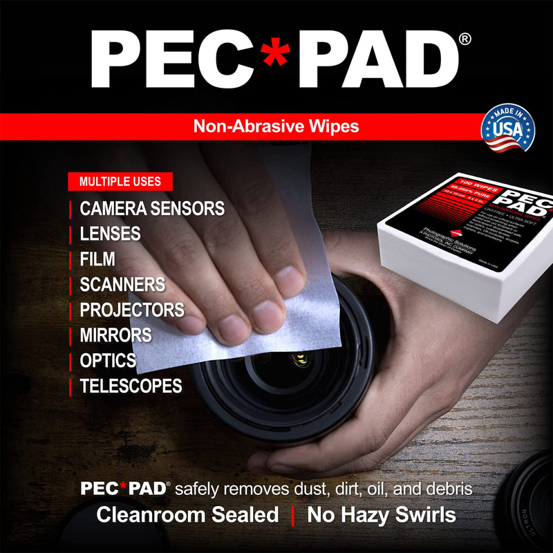 [Australia - AusPower] - PEC-PAD Lint Free Wipes 4”x4” Non-Abrasive Ultra Soft Cloth for Cleaning Sensitive Surfaces Like Camera, Lens, Filters, Film, Scanners, Telescopes, Microscopes, Binoculars. (100 Sheets Per/Pkg) 