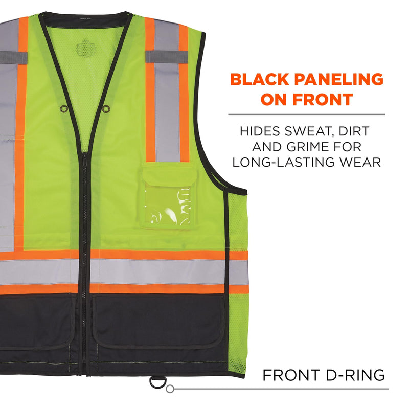 Ergodyne Unisex Glowear 8251hdz-bk Two-tone Hi-vis Safety Vest - Type R, Class 2, Zipper, Black Bottom 4X-Large-5X-Large Lime