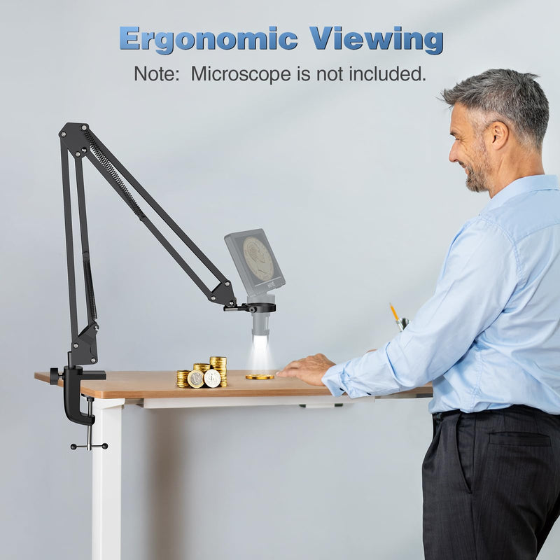 Hayve Microscope Arm Stand，Adjustable Metal Bracket with Clamp and Grommet Base，Coin Microscope Mount ，Compatible with Model DM4 DM9 MS1 MS3& Most 4.3'',7'' Digital Microscopes (1.37inch(for DM9-H)) 1.37inch(For DM9-H)