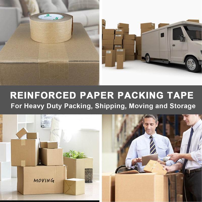 BOMEI PACK Wide Brown Reinforced Kraft Paper Packing Tape 3inch, Self Adhesive Paper Gummed Packing Tape, for Heavy Duty Packaging, Shipping, Moving and Storage, 72mmX 55yds 3in x 55y