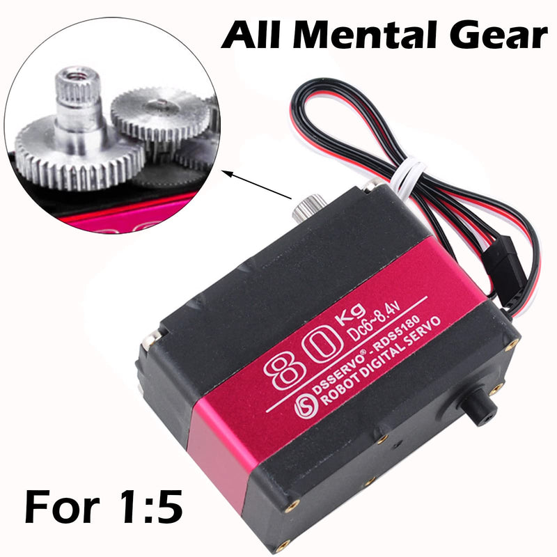 RDS5180 80kg Digital Metal Robotic Servo Motor High Torque Double-Shaft Robot Servo Arm Waterproof IP66 with U Metal Brackets for RC Car DIY Robot (180°) 80KG 180°