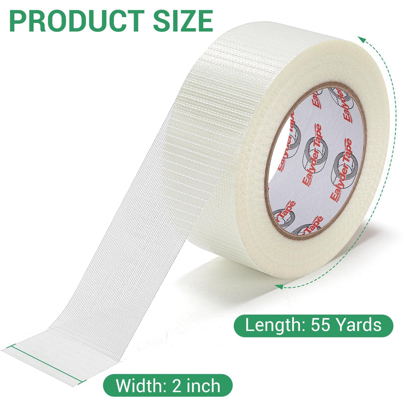 2 Inch x 55 Yards Transparent Bi-Directional Fiberglass Tape – Reinforced Packing Filament Strapping Tape, Adhesive Heavy Duty 1 Roll - 2 Inch x 55 Yards