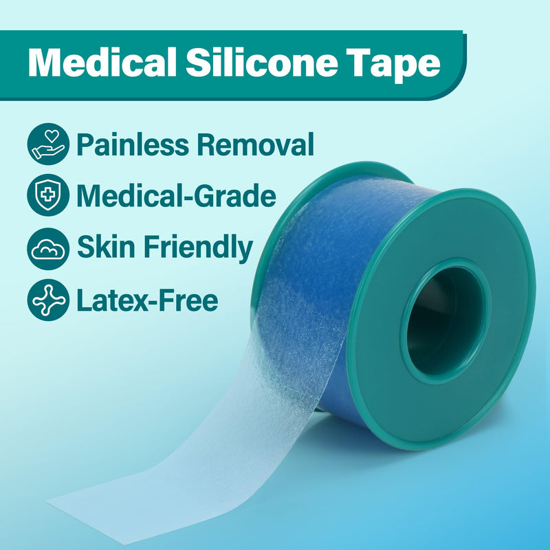 LotFancy Medical Soft Silicone Tape, 4Rolls 1inch x 5.5Yards, Adhesive Water-Proof Surgical Tape with Perforation for Easy Tear, Surgery First Aid Tape for Wound, Bandage 4 Count (Pack of 1)