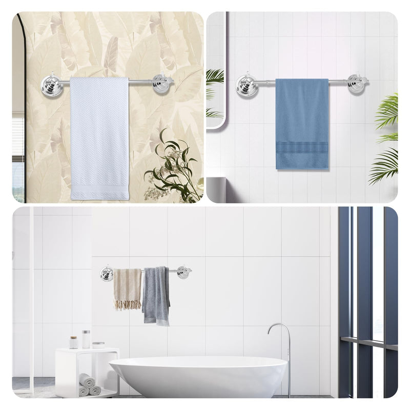 Suction Cup Towel Bar for Shower, 15.75''-25.6'' Adjustable Stainless Steel Towel Holder, Heavy Duty Suction Towel Rack with Powerful Vacuum Adsorption for Bathroom, Kitchen, RV, and Renters Silver 1
