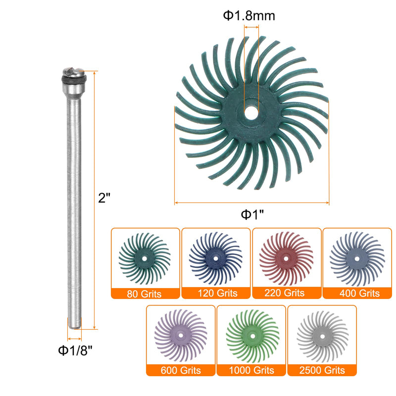 [Australia - AusPower] - HARFINGTON 42pcs Radial Bristle Disc Set 1" 80-2500 Grit Detail Abrasive Brush Kit Gap Polishing Wheel Assortment with 6pcs 1/8" Shank Mandrels for Jewelry Wood Metal Polishing Cleaning 