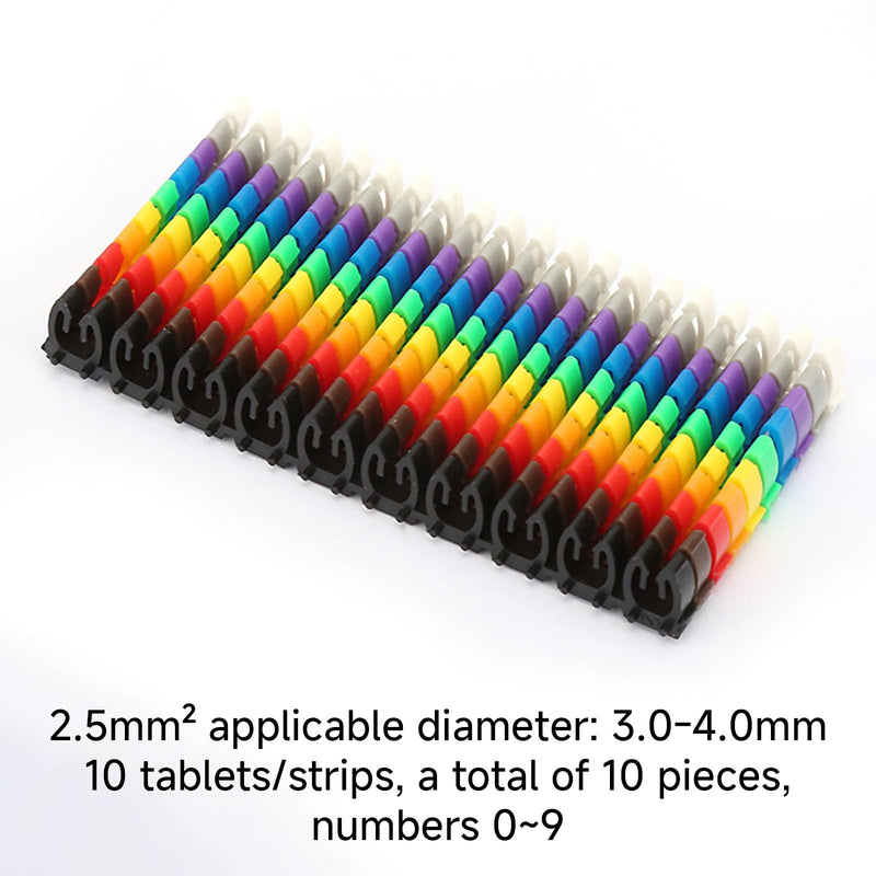 Wire Number Labels, 0.2 x 0.1in Colorful Wire Number Tube Cable Marker, Digital Number Clip on Wire Marker, Plastic Wire Numbering Marker for Wires Management, 100Pcs 100PCS 14AWG 2.5mm²