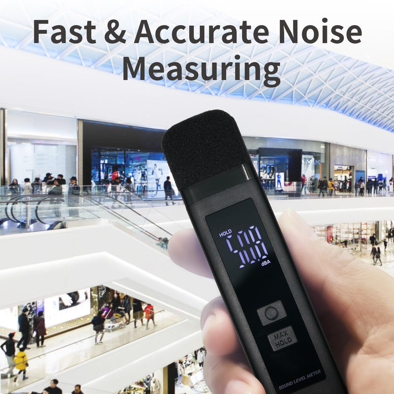 [Australia - AusPower] - Decibel Meter Digital Sound Level Meter with LCD Display, 30dB~130dBA SPL Meter Rechargeable with MAX, Data Hold, Battery Indicator - Pocket Noise Detector for Home, Factory, Noisy Neighbors 