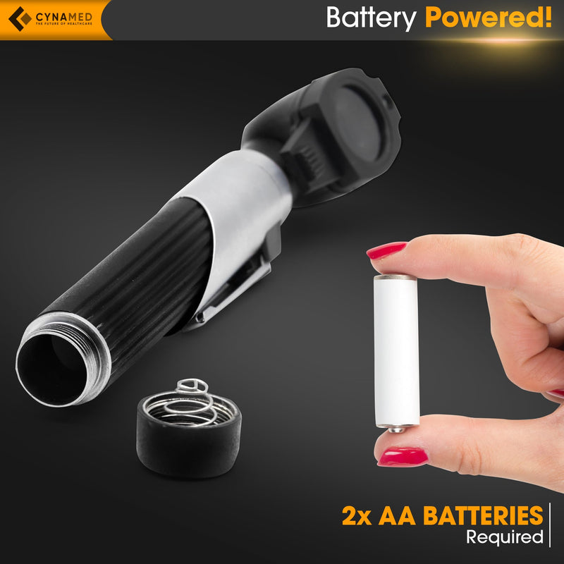 [Australia - AusPower] - Cynamed Mini Otoscope - Portable Ear Light and Exam Kit for Home and Professional Use - 4X Magnifying Fiber Optic Scope with Spare Tips, Bulb, and Carrying Case - Pocket Diagnostic Equipment (Black) Black 