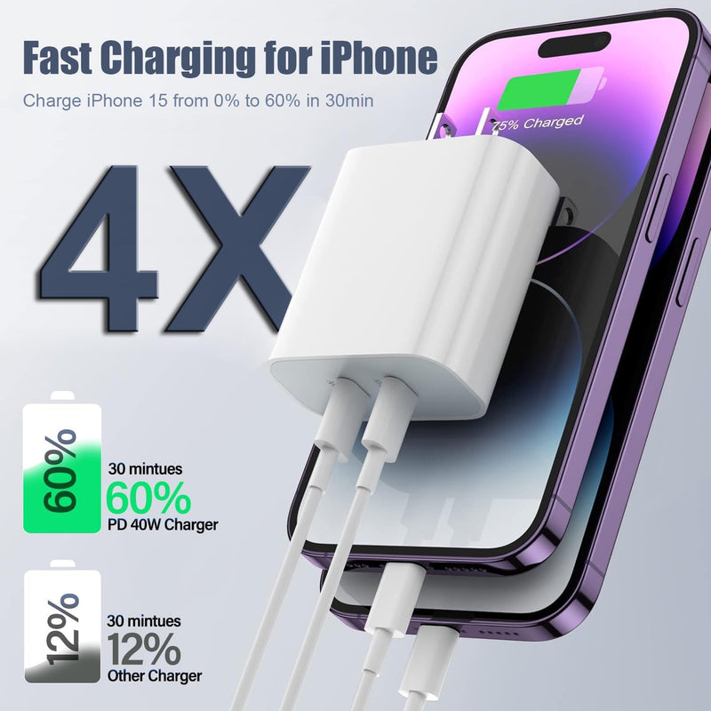 iPhone 17 Air/16e/15 Pro Max Charger Fast Charging, 2Pack 20W Dual USB C Fast Charger Block 10FT Long USB C to C Charging Cable Cord for iPhone 17/17 Pro/17 Pro Max/16 Pro Max/15 Pro/15 Plus/iPad Pro White 2Pack（10FT C-C） 2