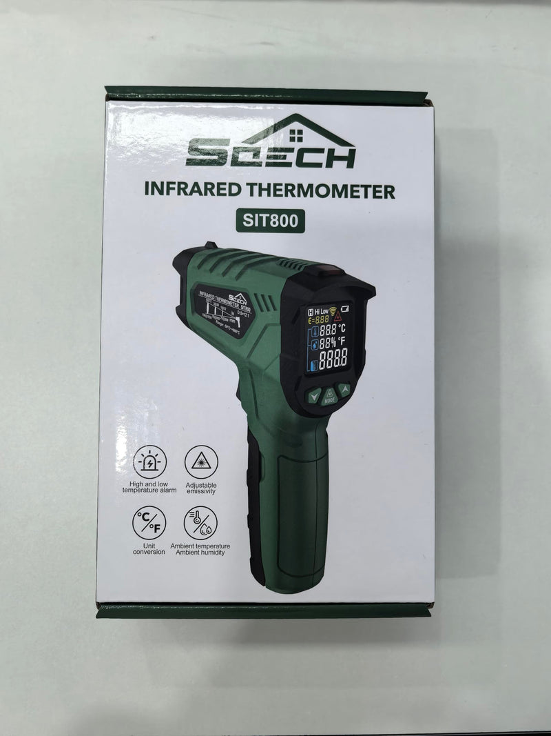 [Australia - AusPower] - Infrared Thermometer Gun,SQECH Laser Thermometer Gun -58℉～1472℉(-50℃～800℃),Temperature Gun with Ambient Temperature/Humidity/Adjustable Emissivity/Color Backlight for Cooking, Oven,Engine,HVAC Green(-58℉～1472℉) 