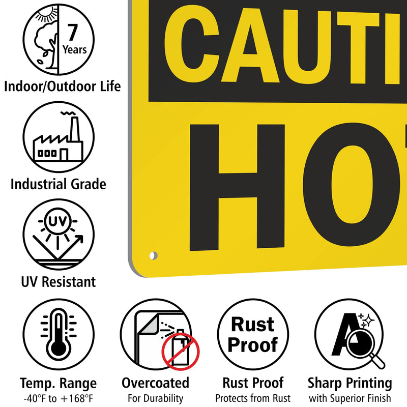 SmartSign - U9-1780-NA_7x10 "Caution - Hot" Sign | 7" x 10" Aluminum Black on Yellow