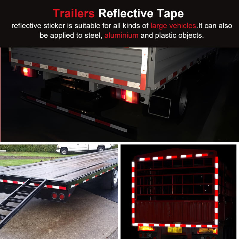 20Pcs Reflective Tape, Red/White Self-Adhesive Trailer Reflector Outdoor Waterproof Safety Caution Warning Stickers for Trailers, Trucks, Boats, Cars, Road Signs 20PCS