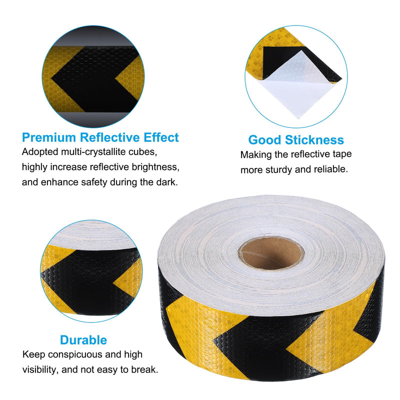 PATIKIL Reflective Tape, 1 Roll 2 Inch x 148 ft Waterproof Self Adhesive High Visibility Caution Warning Safety Tape Outdoor Arrow Reflector for Trucks Trailers Cars, Yellow Black 2 Inch x 148 Feet
