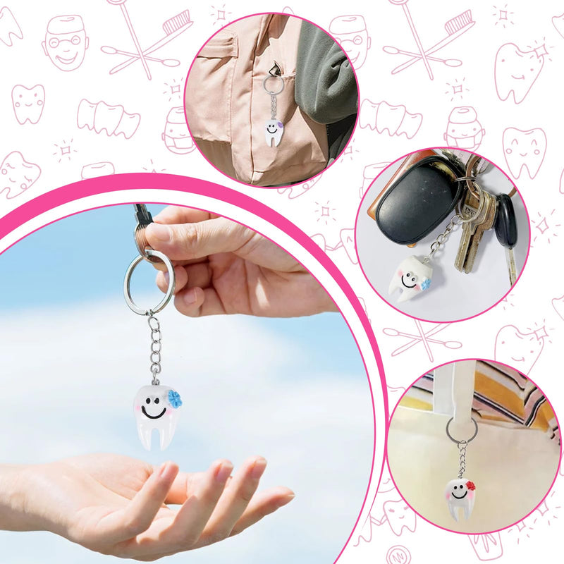 [Australia - AusPower] - 18 Pack Tooth-Shaped Resin Keychains, Dental Key Rings Handbag Pendants Gifts for Dentist, Dental Patients, Birthday Graduation Gifts for New Dentists, Basket Stuffers Party Favors 