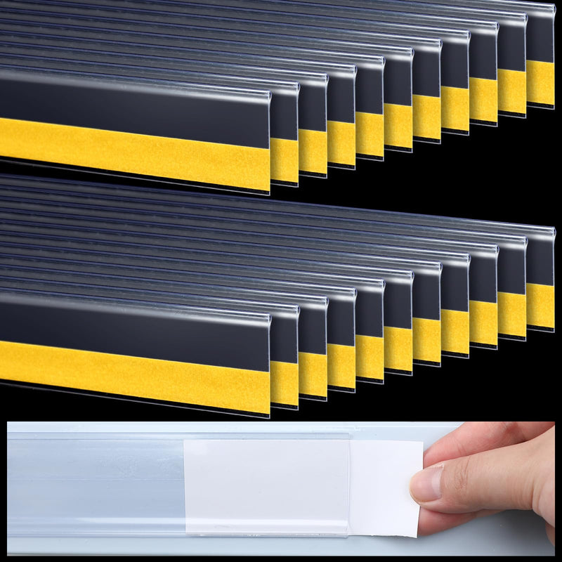 Fainne 25 Pcs Shelf Label Strips 1.5''H x 27" L Self Adhesive Shelf Label Holder Gondola Price Tag Stick on Plastic Clear Ticket Channel for Metal Wood Plastic Rack(White) 1.5''H x 27"L White
