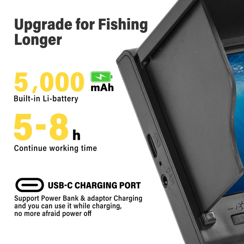 Underwater Fishing Camera, Fish Finder, Infrared Night Vision, Wide Angle, IP65 Waterproof, with 4.3 Inch IPS Display, for Ice, River and Boat (4.3 inch) Blue 4.3 inch