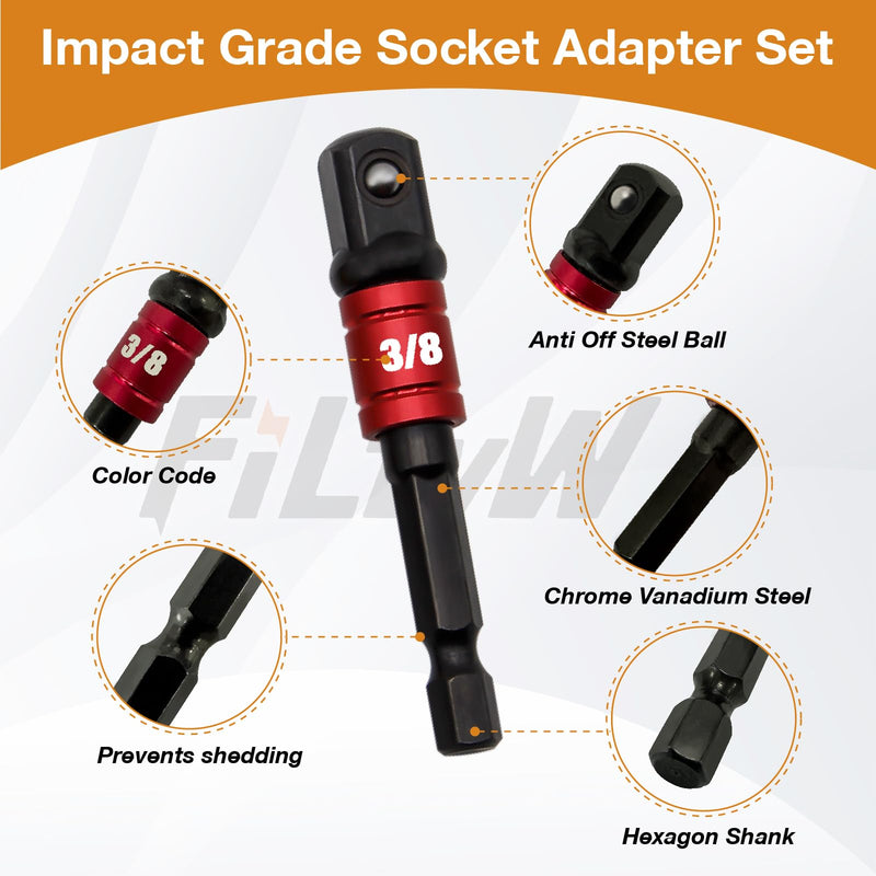 [Australia - AusPower] - 1/2-Inch Drive to 1/4-Inch Hex Drive Quick Change Adapter with Impact Grade Socket Adapter Set, Socket Adapter Converter Chuck Adapter for Impact Air and Electric Wrench 