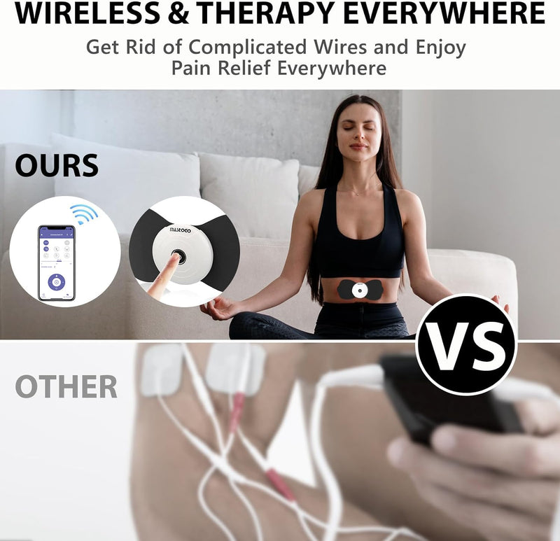 [Australia - AusPower] - Wireless TENS & EMS Unit Back Pain Relief Massager - APP Controlled Bluetooth EMS Muscle Stimulator Machine for Back Shoulder Leg Neck Pain Relief (Black) Black 