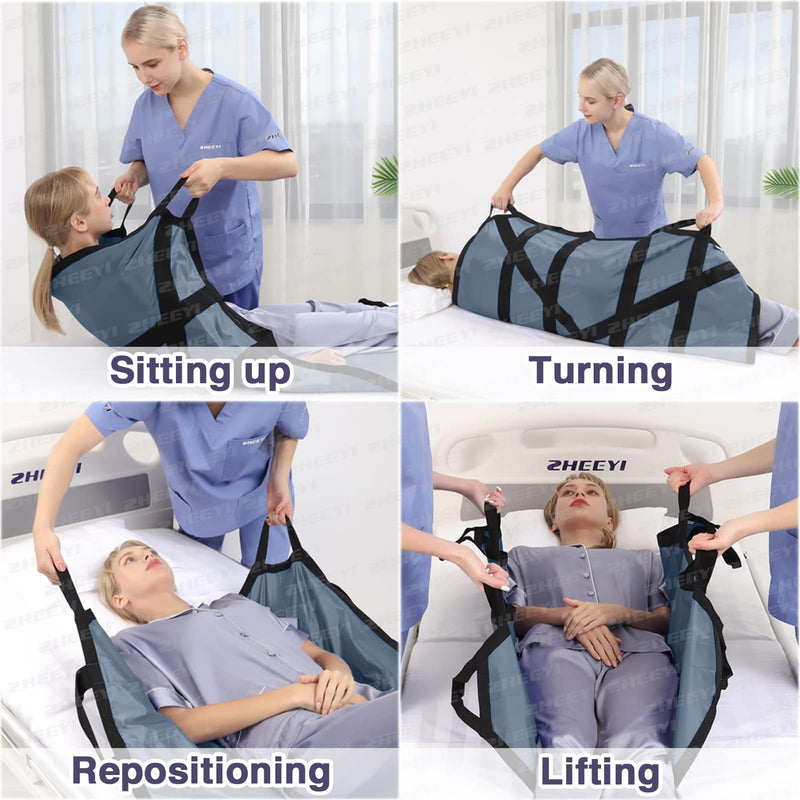 [Australia - AusPower] - Multipurpose 43" x 36" Positioning Bed Pad with Reinforced Handles - Reusable & Washable Patient Sheet for Turning, Lifting & Repositioning - Double-Sided Nylon Fabric, Gray 43" x 36" 