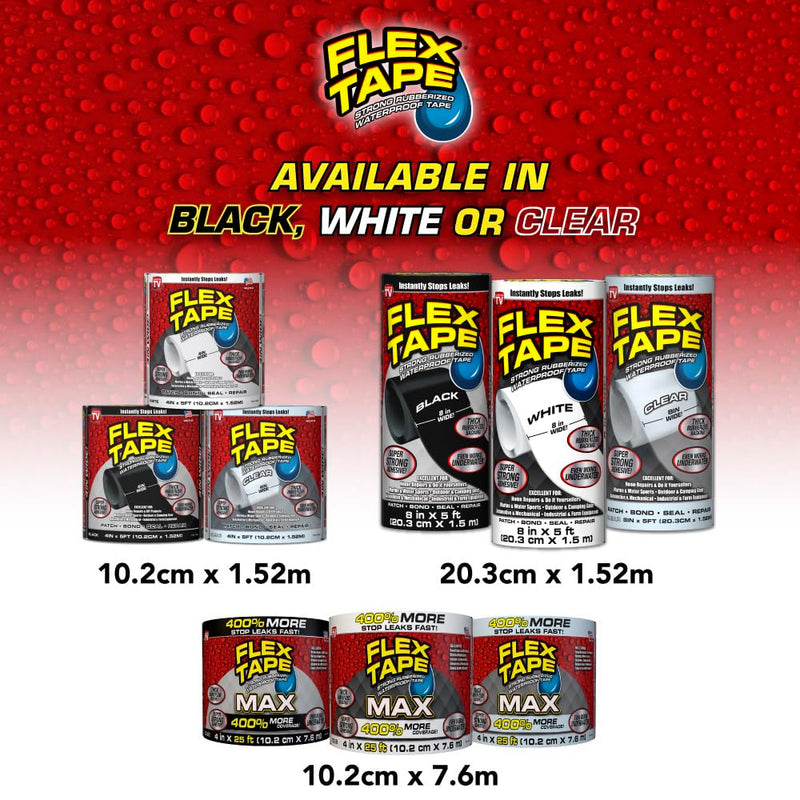 Flex Tape, MAX, Original Thick Flexible Rubberized Waterproof Tape - Seal and Patch Leaks, Works Underwater, Indoor Outdoor - Home RV Roof and Pool Repairs, Black, 4 in x 25 ft, Pack of 1